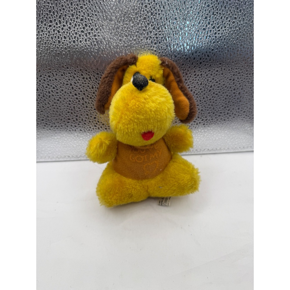 Vintage Yellow Plush Dog Toy Orange Shirt Collectible Stuffed Animal 2505
